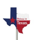 Welcome to the state of Texas road sign in the shape of the state map with the flag Royalty Free Stock Photo