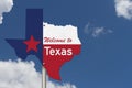 Welcome to the state of Texas road sign in the shape of the state map with the flag Royalty Free Stock Photo