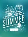 Welcome to the summer. Typographic retro poster with blurry background. Vector illustration.