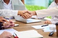 Welcome to the team. Closeup shot of two unrecognizable businesspeople shaking hands during a meeting in the boardroom. Royalty Free Stock Photo