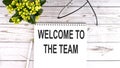 WELCOME TO TEAM text concept write on notebook on wooden background Royalty Free Stock Photo