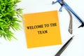 WELCOME TO THE TEAM text written on an orange sticker on a white background Royalty Free Stock Photo