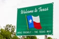 Welcome to Texas sign on the state line between Texas in Oklahoma Royalty Free Stock Photo