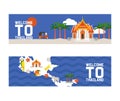 Welcome to Thailand set of banners. Traditions, culture of country. Ancient memorials, buildings, nature and animals