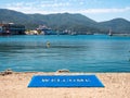 Welcome to Thasos sign in Thasos island main harbour in Limenas city