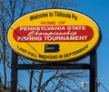 The Welcome to Tidioute Home of the Pennsylvania State Championship Fishing Tournament sign