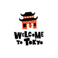 Welcome to Tokyo. Funny vector illustration of japanese shinto temple.