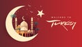Welcome to Turkey travel poster with a moon star and mosque Royalty Free Stock Photo