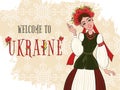 Welcome to Ukraine banner with Ukrainian woman