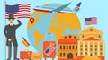 Welcome to USA postcard. Travel and safari concept of Europe world map vector illustration with national flag