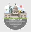 Welcome to USA promotional poster with famous attractions Royalty Free Stock Photo