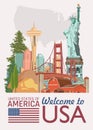 Welcome to USA. United States of America card. Vector illustration about travel