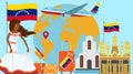 Welcome to Venezuela postcard. Travel and journey concept of Latinos country vector illustration with national flag of Venezuela