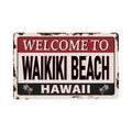 Welcome to Waikiki Beach Hawaii vintage rusty metal sign on a white background, vector illustration