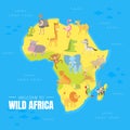 Welcome to Wild Africa Banner Template with Map of African Continent, Exotic Animals and Birds Vector illustration