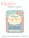 Welcome to the world - Baby shower greeting card. Baby gift card, money card template.