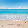 Welcome to 2020 written on the sand Royalty Free Stock Photo