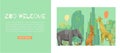 Welcome to zoo green cartoon banner, vector illustration. Origami animal at background, funny giraffe, kangaroo