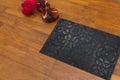 Welcome traditional style rubber doormat with guitar and red roses