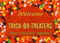 Welcome Trick or Treaters greeting sign face covering required Royalty Free Stock Photo