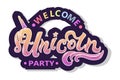 Welcome Unicorn Party text as logotype, badge, patch and icon isolated on white background. Royalty Free Stock Photo