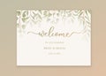 Welcome wedding sign. Calligraphy with green watercolor botanical leaves. Abstract floral art background vector design