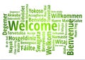 WELCOME word cloud in different languages, concept green low poly background Royalty Free Stock Photo