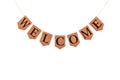 Welcome word. Letters spelling welcome. Bunting banner against w