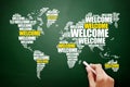 WELCOME World Map in Typography word cloud, business conceptual background