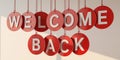 WELCOMEBACK message on red circular tags with light and shadow welcome back Royalty Free Stock Photo