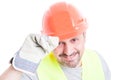 Welcoming concept with handsome builder in closeup Royalty Free Stock Photo