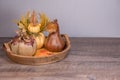 Welcoming Fall with basket of cute giant paper pumpkin and Squash