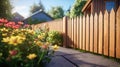 a welcoming home with a beautiful new wooden fence surrounding the house on a bright and sunny day. The exterior of your Royalty Free Stock Photo