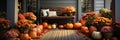 Welcoming Porch Decorated With Pumpkins And Fall Flowers