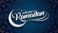 Welcoming Ramadan greeting card on eastern oriental blue background