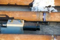 Weld inspection Weld defect. Defective welded butt seam of the pipeline