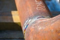 ÃÂ Welded butt joints of the Du150 pipeline from refractory steel, welded by manual arc welding without subsequent heat treatment. Royalty Free Stock Photo