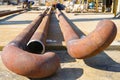 Welded butt joints of the Du150 pipeline from refractory steel, welded by manual arc welding without subsequent heat treatment. Royalty Free Stock Photo