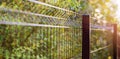 Welded metal wire mesh panel fence. banner