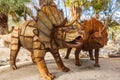 Welded steel sculpture of two stegosaurus dinosaurs by Ricardo Breceda