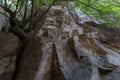 Welded tuff, massive volcanic pink rocks of Rao Jodha Desert Rock Park, Jodhpur, Rajasthan, India.