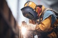 welder in action with bright welding flame Royalty Free Stock Photo