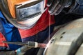 Welder, arc welding and weld seam close-up Royalty Free Stock Photo