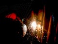 Workers are welding structural steel. Royalty Free Stock Photo