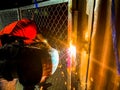 Workers are welding structural steel. Royalty Free Stock Photo