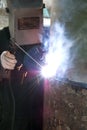 Welder cooks an pipe Royalty Free Stock Photo