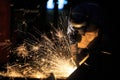Welder is cutting steel frame by carbon air arc gouging Royalty Free Stock Photo