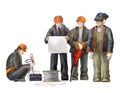 Welder, electrician, jack hammer worker, deputy manage, architect and project manager. Builders working on construction works