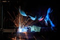 Welder is fabricated use gas metal arc welding process Royalty Free Stock Photo