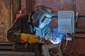 Welder fabricates steel structures Royalty Free Stock Photo